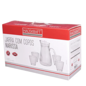 JARRA COM 4 COPOS DE VIDRO (NARISSA) *IMAGEM ILUSTRATIVA*